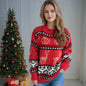 Women’s Red Deer Christmas Sweater | Jacquard Knit Long Sleeve Pullover FitiqueFit