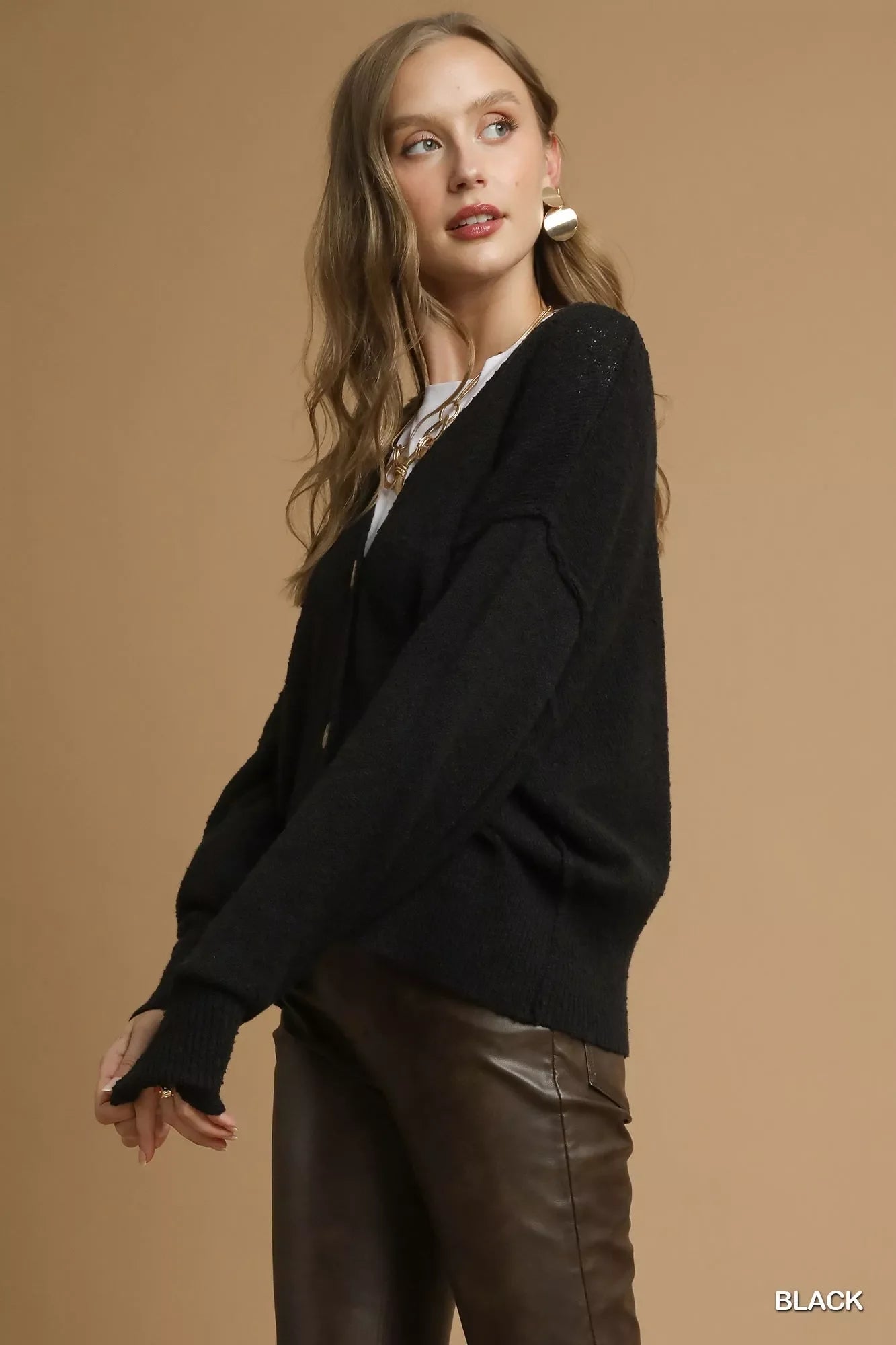 Umgee Button-Front V-Neck Knit Cardigan FitiqueFit