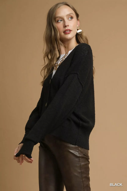 Umgee Button-Front V-Neck Knit Cardigan FitiqueFit