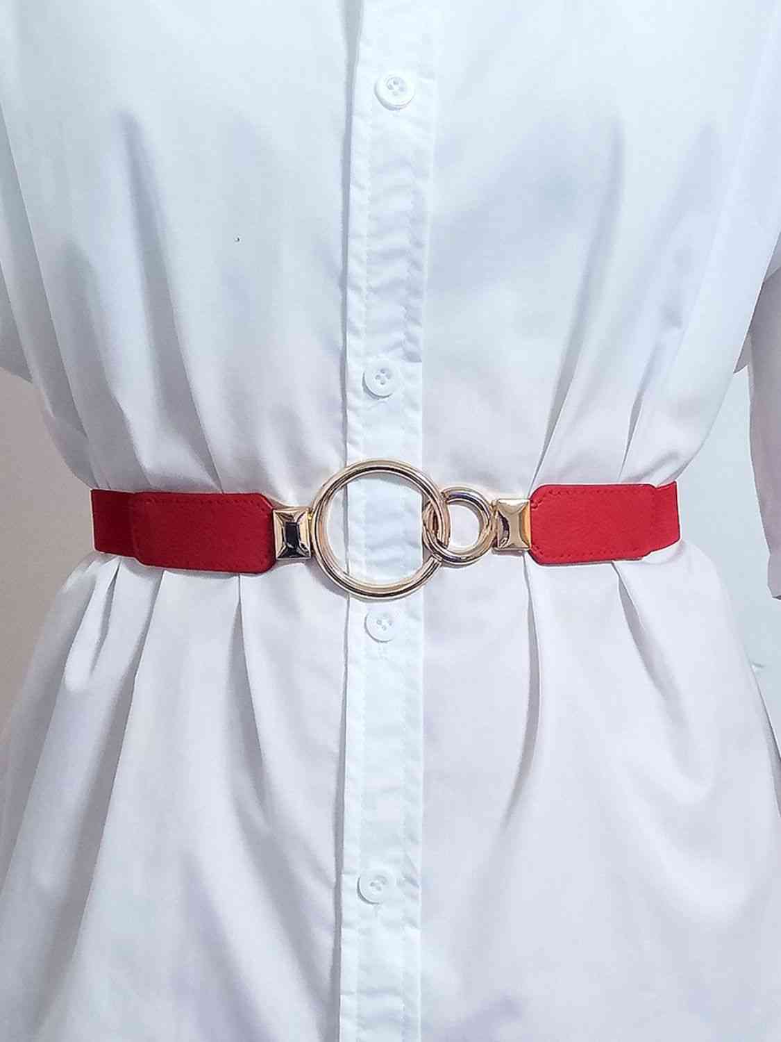ElegantStyle Double Ring Buckle Elastic PU Belt – Adjustable Comfort Fit See size chart under “more details” The Fashion Celestial