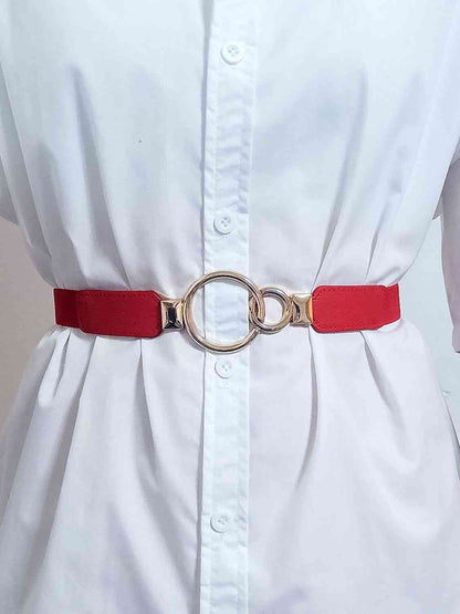 ElegantStyle Double Ring Buckle Elastic PU Belt – Adjustable Comfort Fit See size chart under “more details” The Fashion Celestial