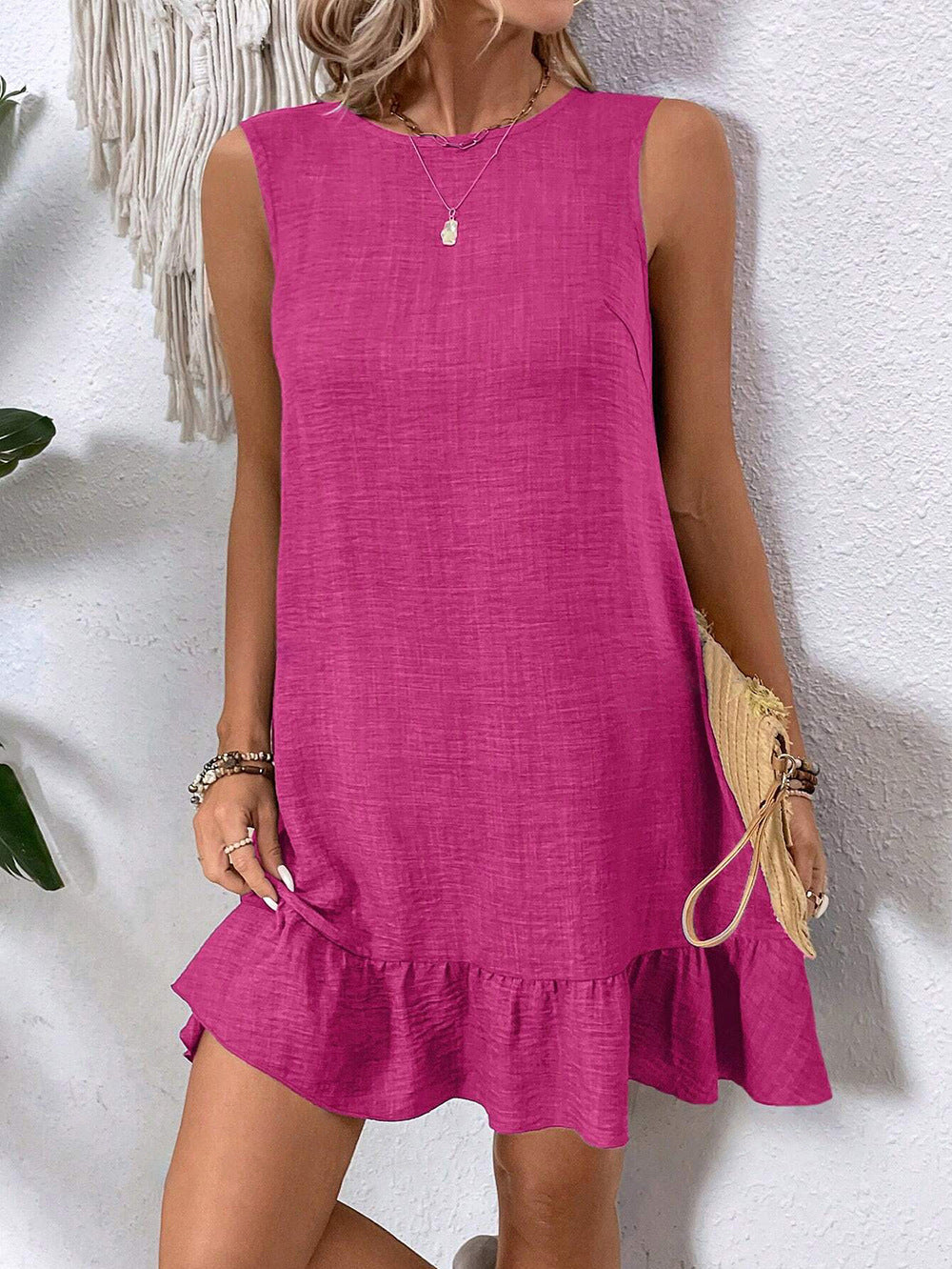Women's Ruffle Lace-Up Mini Dress – Short Sleeve Loose Beach Dress FitiqueFit