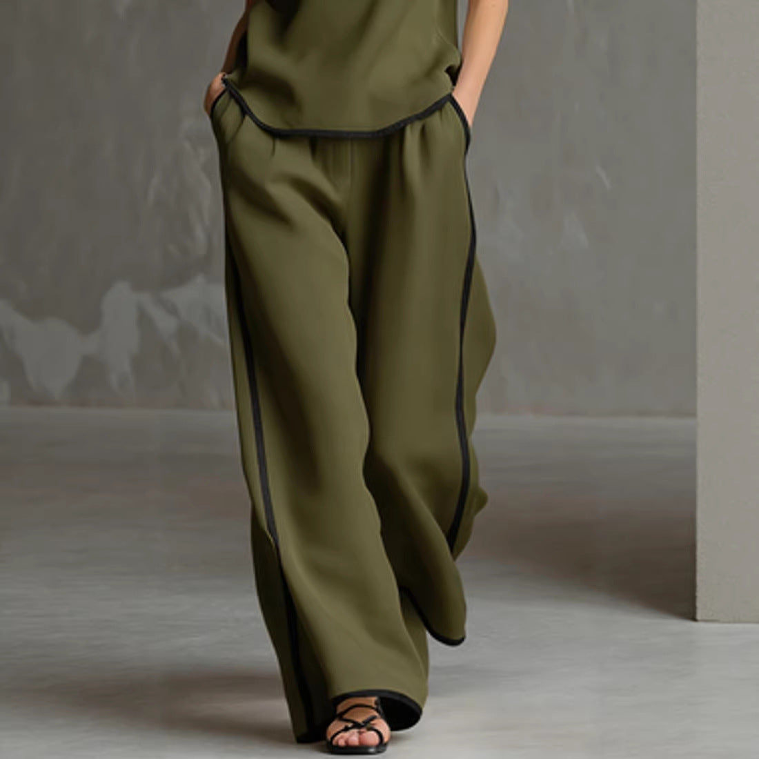 Women’s Sleeveless V-Neck Wide-Leg Pants Set FitiqueFit