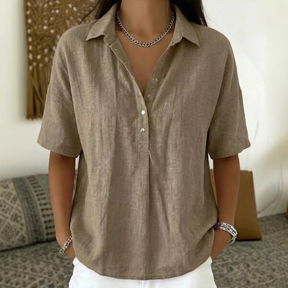 Short Sleeve Button Pullover Shirt – Solid Color Women’s Top FitiqueFit