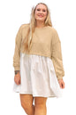 Apricot Color Block Patchwork Ruffled Plus Size Mini Dress Garden Naked Curves