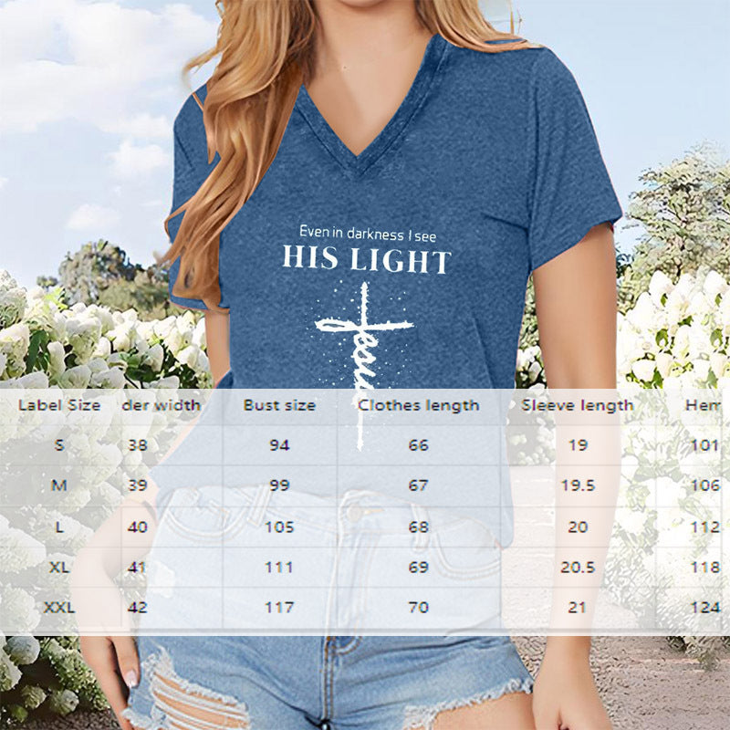 Women's V-Neck T-Shirt Geometric Cross Casual Summer Short Sleeve Top FitiqueFit