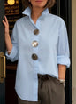 Stand-Up Collar Metal Button Long Sleeve Shirt – Women’s Loose Fit FitiqueFit