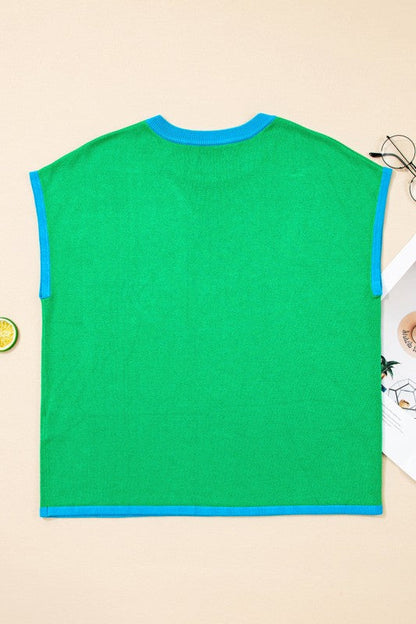 Contrast Trim Crewneck Short Sleeve Sweater Shop Style & More | Fresh Looks, Everyday Deals & Free Shipping