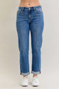 Judy Blue Full Size Mid Rise BF Classic Cuffed Jeans Plus Size Garden Naked Curves