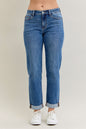 Judy Blue Full Size Mid Rise BF Classic Cuffed Jeans Plus Size Garden Naked Curves