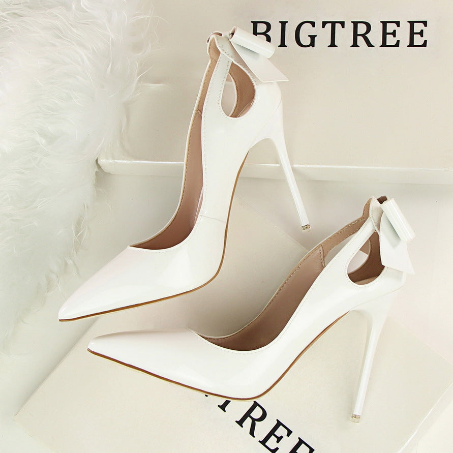 Women's Solid Color Cutout Back Bow High Heels See size chart under “more details” The Fashion Celestial