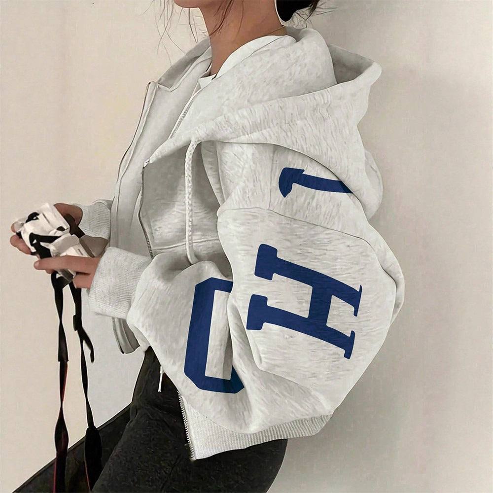 Women’s Zip-Up Printed Sweatshirt – Long Sleeve Casual Jacket FitiqueFit