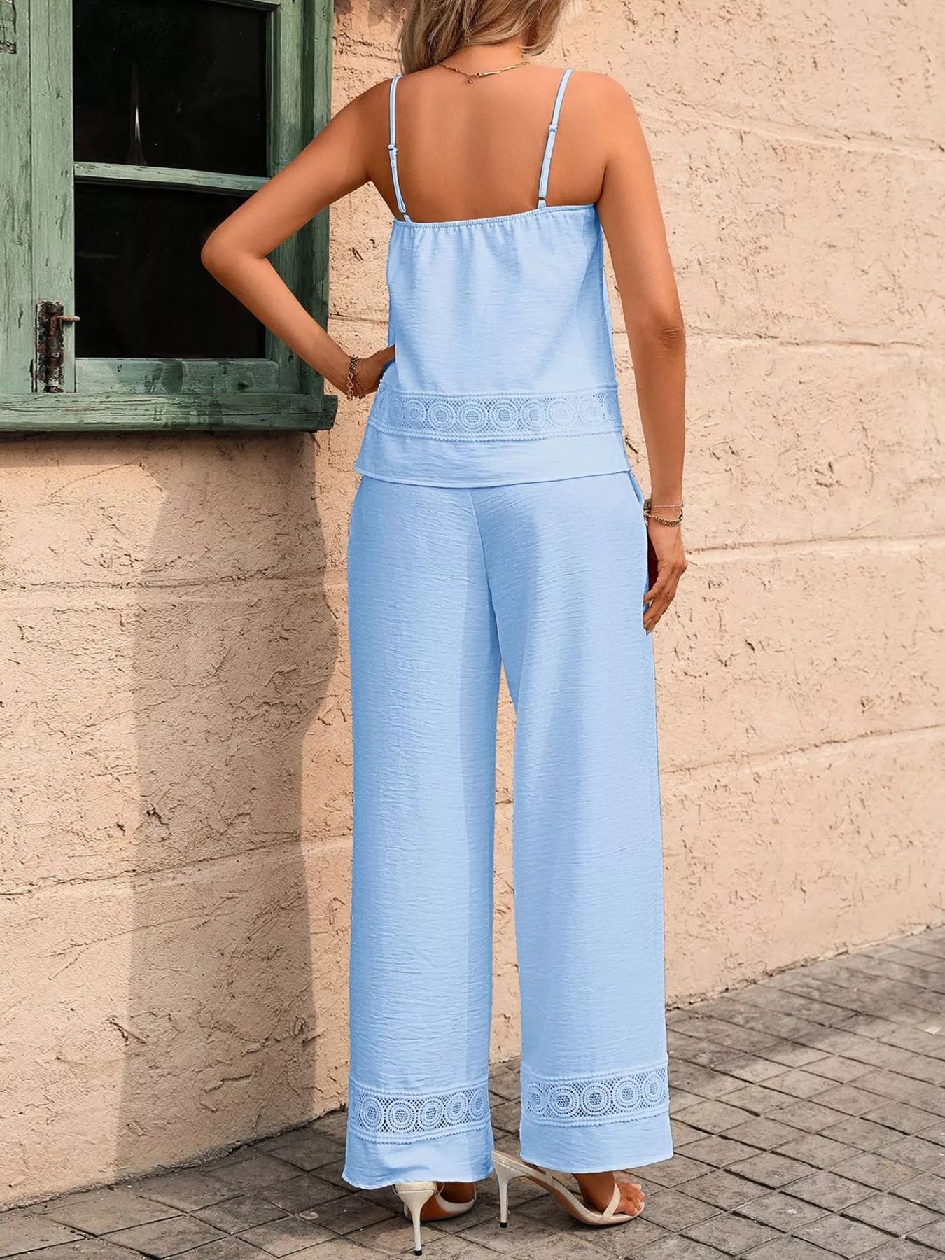 Lace Trim Cami and Wide Leg Pants Set New Era Fashion LLc