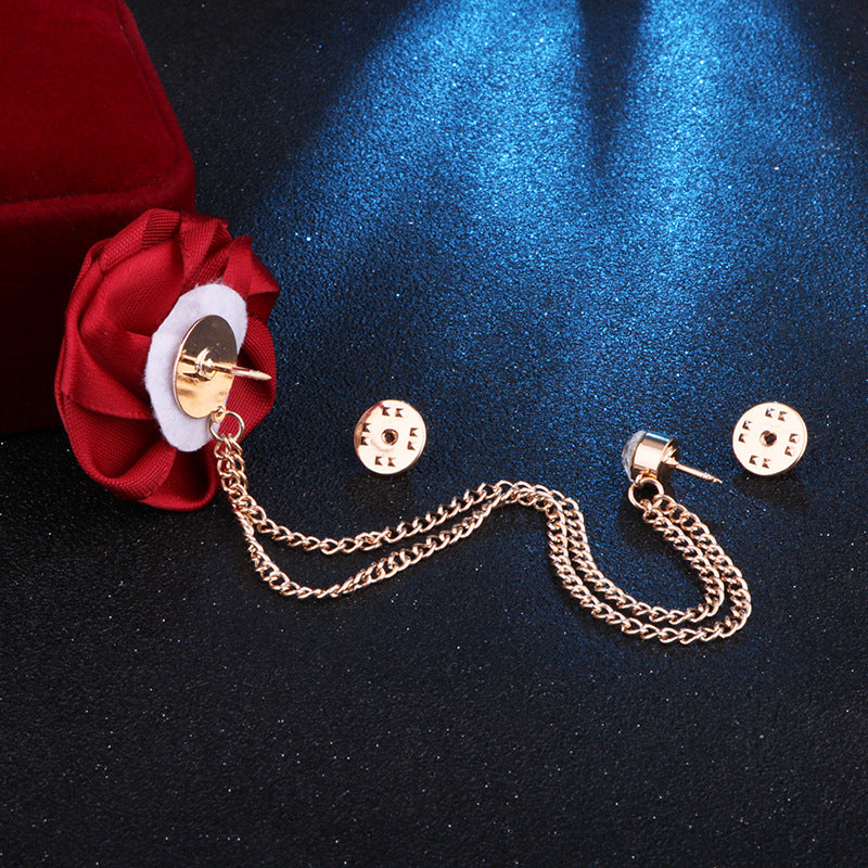Men's Wedding Ceremony Groom Handmade Rose Chain Brooch NovaCart