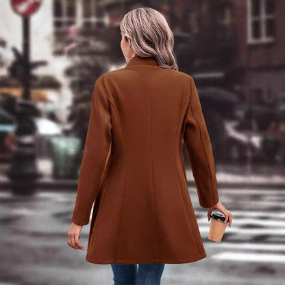 Women’s Winter Overcoat — Lapel Collar, Single-Breasted, Long Pea Coat FitiqueFit