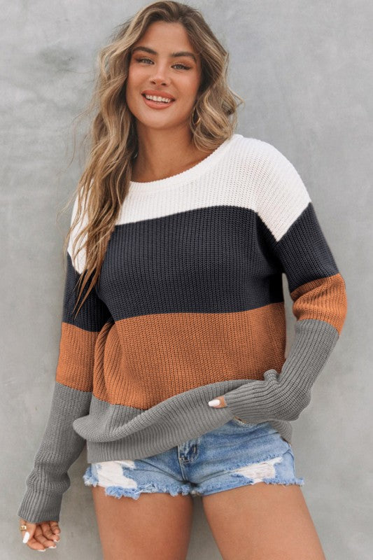 Colorblock Stripe Round Neck Pullover Sweater Shop Style & More | Fresh Looks, Everyday Deals & Free Shipping