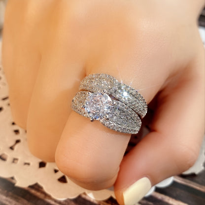 Set of 2 Bridal Wedding Rings with Inlaid Zirconia for Women'S Engagement Proposal Gift Jewelry NovaCart