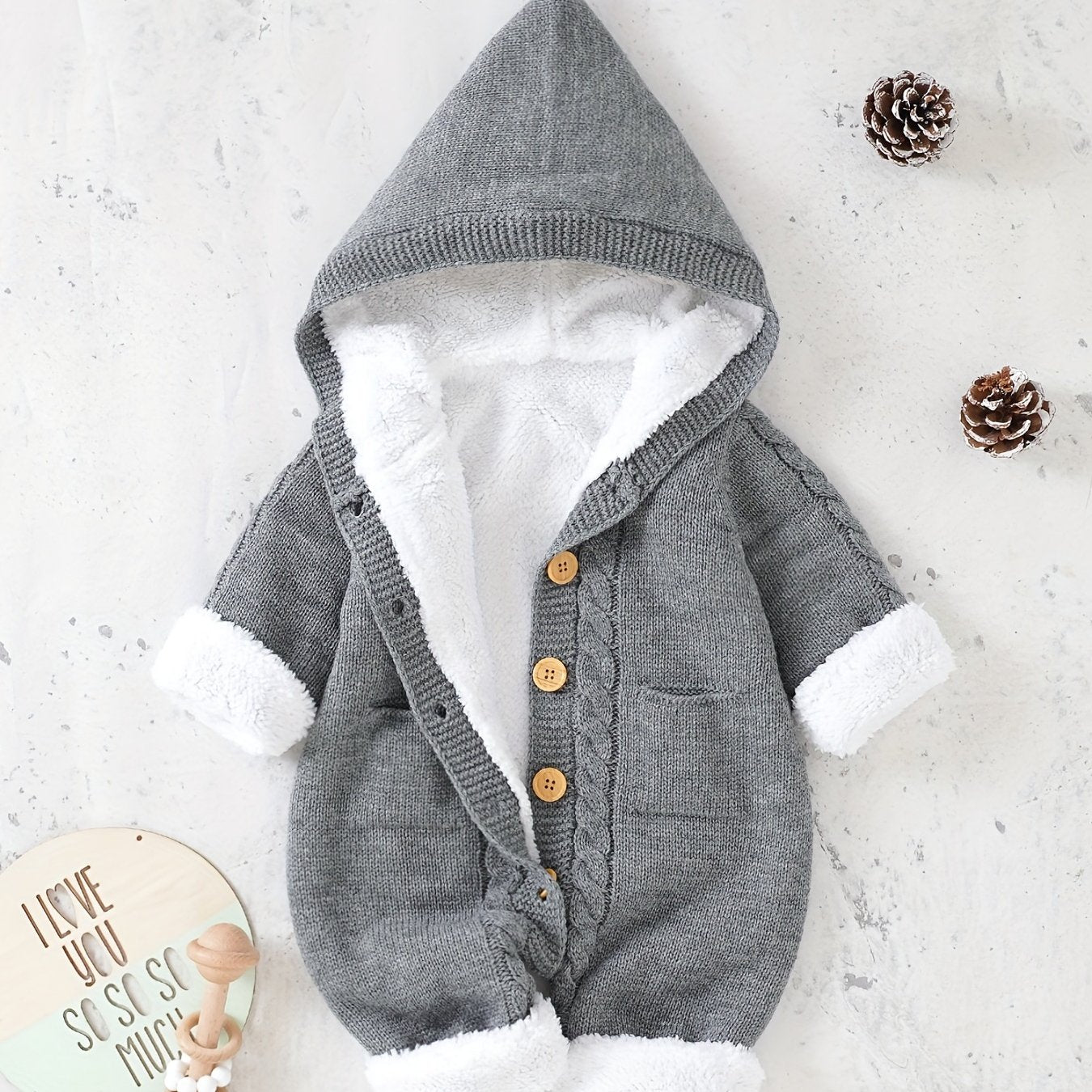 Newborn Boys And Girls Knitted Jumpsuit With Long Sleeve Hooded Pants Jumpsuit NovaCart
