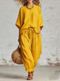 Women's Solid Color Loose Casual Set – T-Shirt & Ankle Pants FitiqueFit