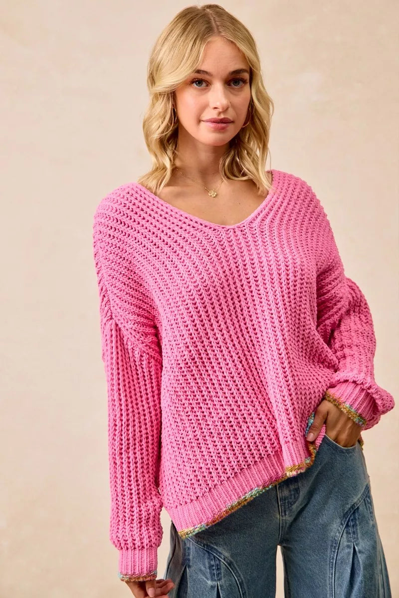 BiBi V-Neck Sweater with Colorful Trim FitiqueFit