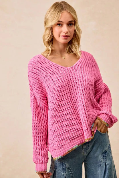 BiBi V-Neck Sweater with Colorful Trim FitiqueFit