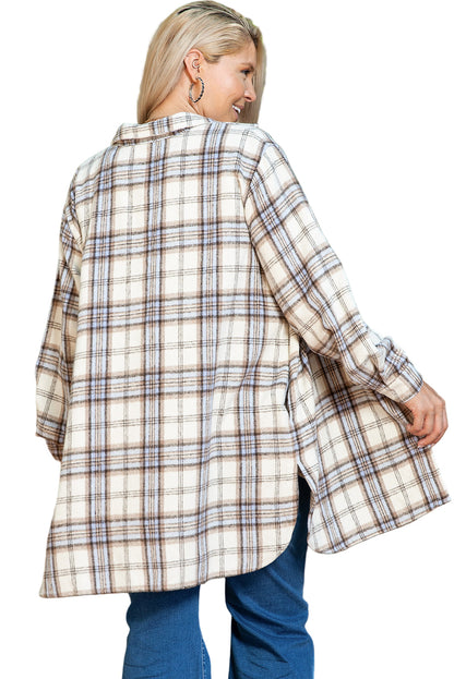 White Plaid Print Tunic Plus Size Shacket with Slits Garden Naked Curves