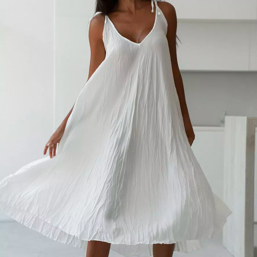 Autumn White Comfortable Sling Dress Grayceful LLC