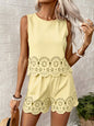 Women's Elegant Hollow-Out Floral Top & Pants Set – 2-Piece FitiqueFit
