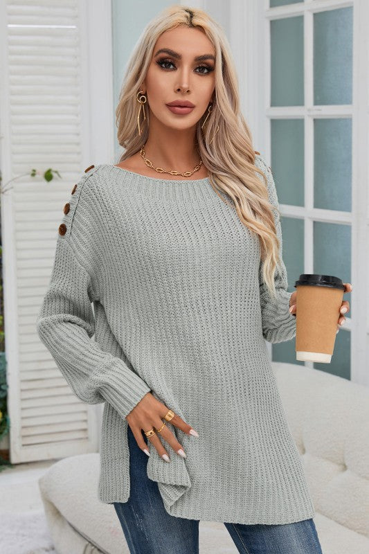 Solid Buttoned Drop Shoulder Sweater Shop Style & More | Fresh Looks, Everyday Deals & Free Shipping