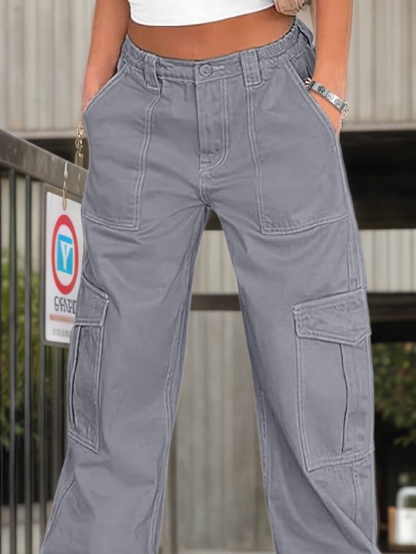 Women’s High Waisted Work Pants – Casual Wide Leg Cargo Trousers FitiqueFit