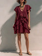 Women's V-Neck Ruffle Sleeve Casual Loose Dress FitiqueFit
