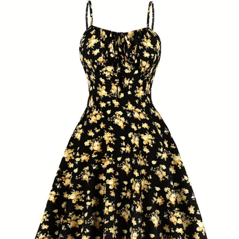 Floral Backless Bow-Tie Strappy Maxi Dress – Black & Blue, S–XXL FitiqueFit
