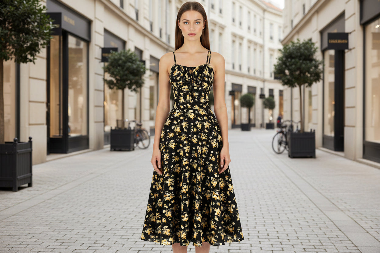 Floral Backless Bow-Tie Strappy Maxi Dress – Black & Blue, S–XXL FitiqueFit