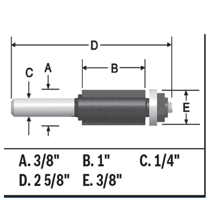 BOSCH 85268MC 3/8 In. x 1 In. Carbide-Tipped Double-Flute Flush Trim Router Bit VM Hardware