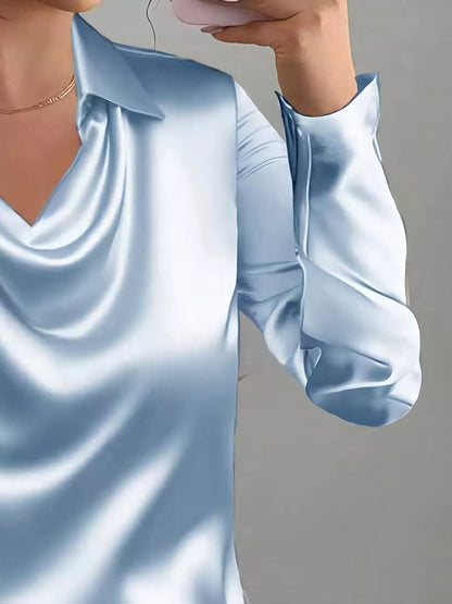 Satin Collared Neck Long Sleeve Blouse See size chart under “more details” The Fashion Celestial
