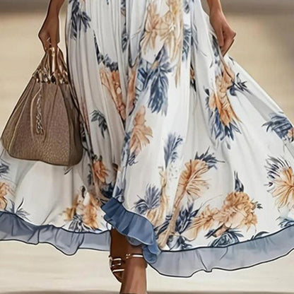 Women's Floral Print Maxi Dress With Deep V-Neck & Flare Sleeves FitiqueFit