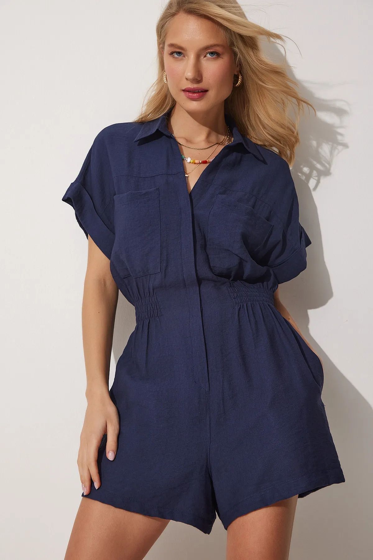 Women's Cotton Linen Loose-Fit Workwear Jumpsuit With Pockets FitiqueFit