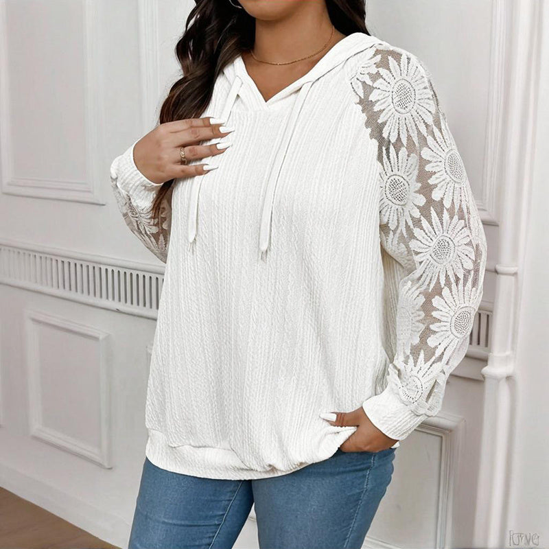 Women’s Plus Size Hoodie – Lace Long Sleeve Pullover Top FitiqueFit