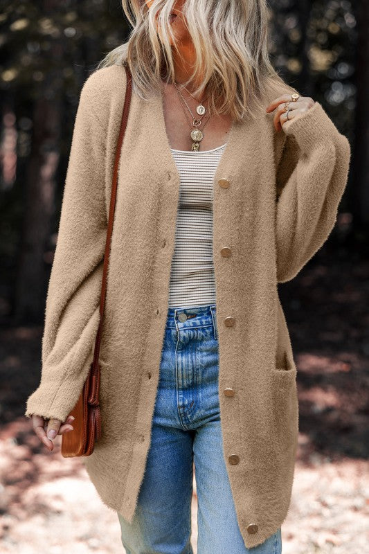 Solid Fuzzy Button-Front Cardigan Shop Style & More | Fresh Looks, Everyday Deals & Free Shipping