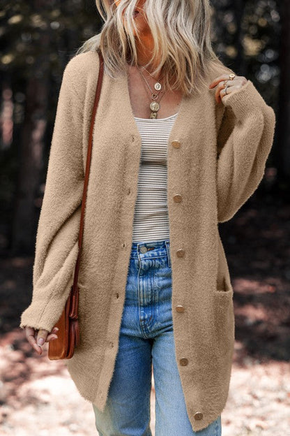 Solid Fuzzy Button-Front Cardigan Shop Style & More | Fresh Looks, Everyday Deals & Free Shipping