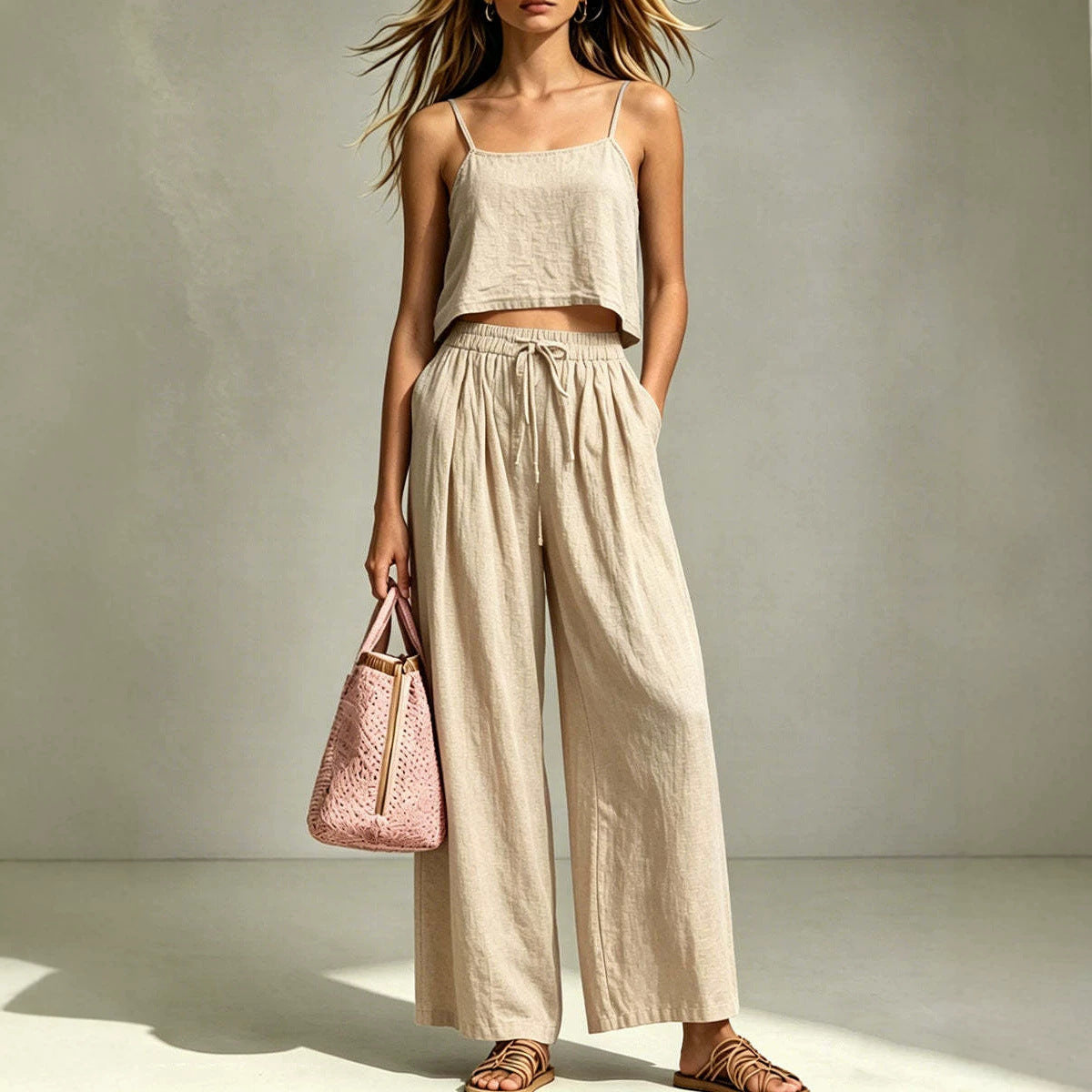 Women's Camisole & Wide-Leg Pants Two-Piece Set – Casual Summer FitiqueFit