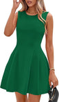 Sleeveless Solid Color Pleated Dress | Flared Midi Casual FitiqueFit