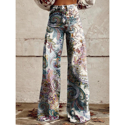 Women's Printed Flare Pants – Mid-Waist Full Length Plus Size FitiqueFit