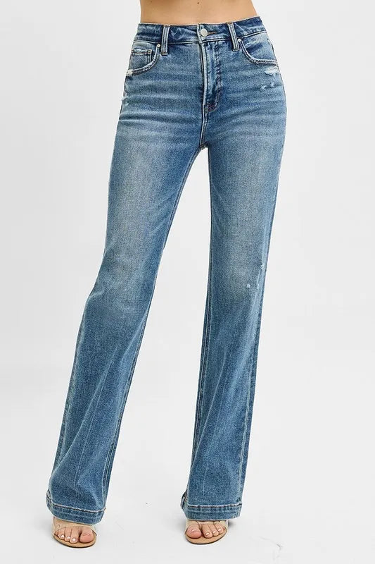 RISEN Full Size Distressed Detail Bootcut Jeans Plus Size West2East Surf