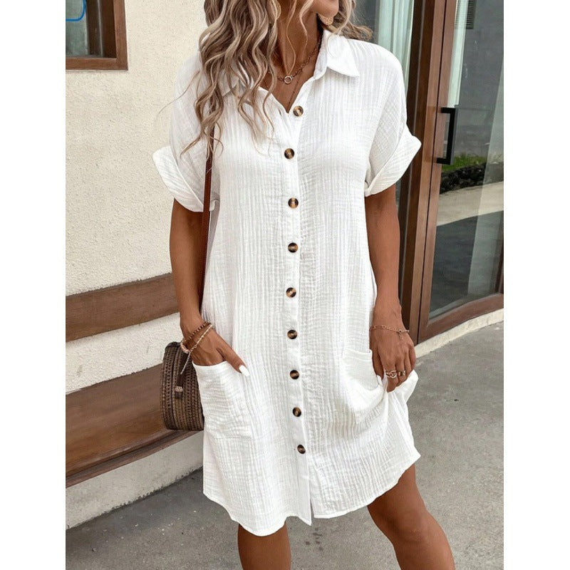 Women's Cotton Linen Shirt Dress – V-Neck Button-Front A-Line Dress FitiqueFit