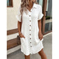Women's Cotton Linen Shirt Dress – V-Neck Button-Front A-Line Dress FitiqueFit