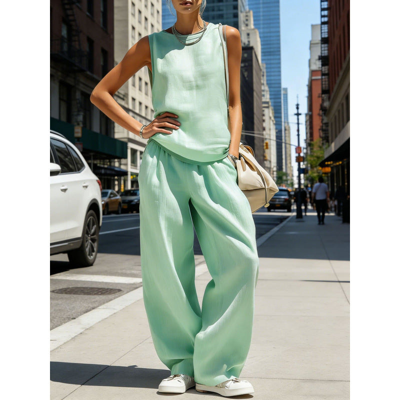 Women's Sleeveless Cardigan Top & Pants Two-Piece Set FitiqueFit