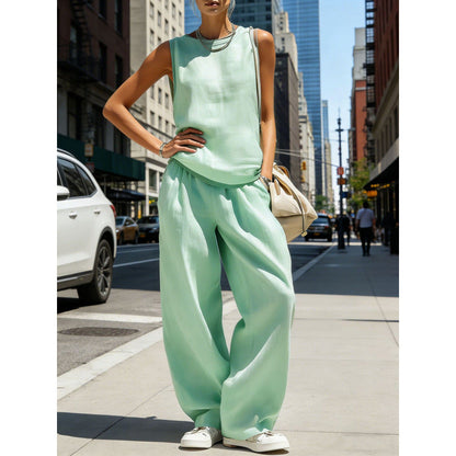 Women's Sleeveless Cardigan Top & Pants Two-Piece Set FitiqueFit