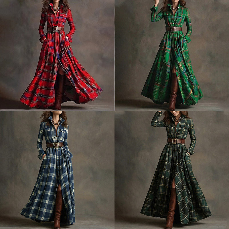 Women's Printed Lapel Slim-Fit Dress – Elegant Commuter Style FitiqueFit