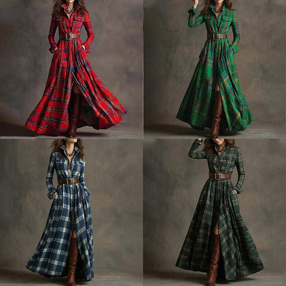 Women's Printed Lapel Slim-Fit Dress – Elegant Commuter Style FitiqueFit